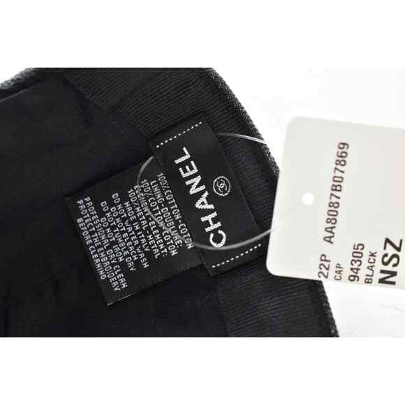 Chanel 22P Black Denim Sequin CC White Logo Baseball Cap Curved Peak Hat main image 11